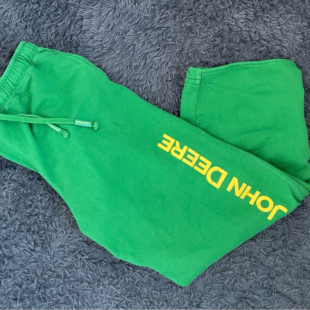 Men Size Large John Deere Wide Leg Sweatpants Joggers Loose Fit Green